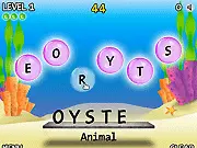 Wubble free online word game, unscrambling letters in bubbles, fun word puzzle game on PlayArcadeHub