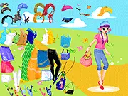 Cartoon image of a cheerful girl named Yoyo wearing a colorful spring outfit in the Yoyo Spring Dress Up online game