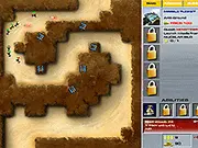 A strategic overhead view of the Canyon Defense game map, showing multiple towers built along a winding canyon path defending against a wave of incoming enemy units.