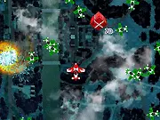 Screenshot of the Santa Airplane online game showing Santa's red aircraft flying in a blue sky, collecting scattered presents and dodging multiple enemy planes.