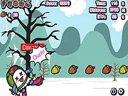 Yeti Overwinter game screen showing the Yeti Chief running through an icy level with special fruits and seeds displayed at the top left