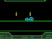 Screenshot of Green Vector Wheels, a free online physics game showing a small vehicle driving on bright green vector lines