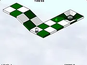 Screenshot of the Ball of Madness online game showing a small ball navigating a maze-like puzzle level towards a target hole, emphasizing precision control.