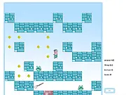 Screenshot of the Cleaner Flash online game showing the hero, the Cleaner, a small character with a mop, jumping across platforms in a level designed with blue bathroom tiles, collecting coins.
