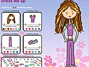 Screenshot of the Dress Me Up online game showing a cute girl with different outfits and accessories laid out.