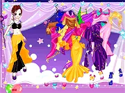 True Dream of Dancer Dressup game screenshot showing a girl in a beautiful ballet or broadway costume ready to perform.