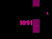 Jetpack Fiasco game screenshot showing a small character flying a jetpack through an obstacle course filled with rotating pink saw blades and platforms.