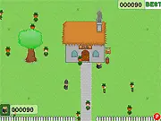 St. Patricks Gold Chaser free online game screenshot showing a character collecting a pot of gold while avoiding a leprechaun.