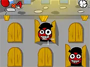 A castle tower being defended by throwing sharp pins at a large wave of colorful, hostile balloons in the free online game Evil Balloon Siege