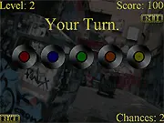 Screenshot of MusiMimic online game showing colorful keys used to repeat musical sequences in a classic Simon Says style memory challenge.
