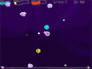 Blackhole Trek free online space shooter game screenshot showing a spaceship firing at incoming debris and objects.