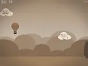 Screenshot of the Aeronaut online game showing a small aircraft soaring high in the sky after being launched, with a distance counter tracking its flight path.
