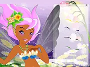 Dark Skin Fairy Dress Up game screen showing a beautiful fairy character with elegant purple dress and translucent magical wings.