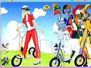 Windmill Paradise Dressup game image showing a young woman dressed in elegant, flowy clothes standing in front of a scenic windmill.