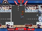 Screenshot of Captain America in the side-scrolling mobile game, throwing his shield at a HYDRA enemy