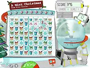 Screenshot of A Mint Christmas match 3 game board, showing colorful festive icons like presents and snowflakes; Play this free online puzzle game
