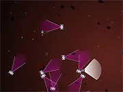 Screenshot of the arcade game Star Trash Collapse, showing a player's small ship shooting lasers at a swarm of smaller, blocky enemy spaceships against a starfield background.
