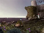 Isle of Earthly Delights free online point-and-click adventure game, surreal puzzle game, gathering items and navigating obstacles, finding a path around white characters