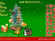 Hang Gift Santa free online game screenshot showing a Christmas-themed Hangman board with a partially guessed holiday word.