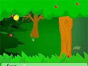 The core gameplay screen of the arcade game Fairy Fanatic, showing the small fairy character dodging red apples while collecting shining yellow light bursts