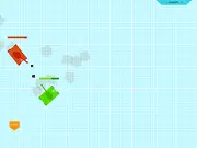Screenshot of the Hyro Tanks game showing two stylized tanks facing off on a simple blue grid battlefield with block obstacles
