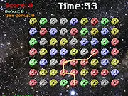 The Space Rocks puzzle online game screenshot showing same-colored space rocks being linked for destruction