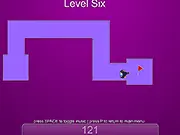 Screenshot of the game Space Scape showing a small, fast-moving spaceship navigating through a dark, star-filled environment littered with floating space debris and geometric obstacles.