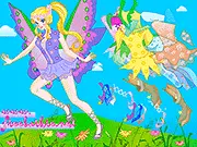 Free online fantasy dress up game Orrla Summer Fairy Dressup showing the golden-haired fairy Orrla in a beautiful summer outfit and wings