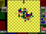 Screenshot of Hectris puzzle game board showing a hexagonal field with multicolored blocks moving in from four different sides