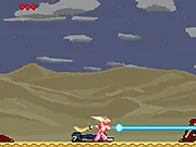 Screenshot of Magical Downgrade action game showing the main character battling a powerful doppelganger boss with swords and magic