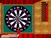 Gameplay screenshot of the virtual darts game FG Dart, showing a dart board with a dart about to be thrown toward the treble 20 section.
