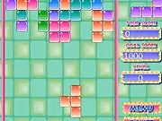 Gameplay screenshot of the Candy Brick puzzle game, showing bright, colored candy blocks stacked in a reversed pattern, similar to an inverted Tetris game.