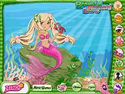 Beautiful Mermaid Dress Up game featuring an elegant cartoon mermaid with flowing red hair and a sparkling green tail, ready for customization.