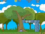 Screenshot of the Super Neborf platformer game, showing the hero character jumping over an obstacle while a Robohelper enemy approaches.