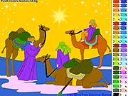 Three Magicians Christmas Coloring game featuring a biblical picture of the Three Wise Men for the child to color