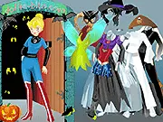 Halloween Costume Dress Up game with witches, vampires, and spooky outfits for a holiday party