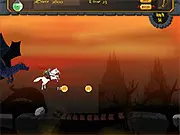 Dragon Vs Knight gameplay showing a medieval knight on a horse jumping over a wooden barrier while a large red dragon pursues closely in the background.