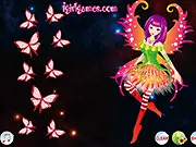 My Butterfly Dream game screen, a girl dressed as a butterfly fairy with wings and a floral dress, play free online game