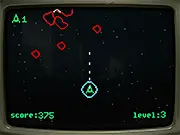 Astroids Vintage classic arcade game screenshot with a spaceship shooting asteroids in space