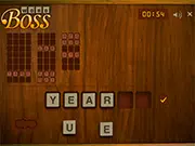 Word Boss online word game screenshot showing six available letters and a two-minute countdown timer for creating words.