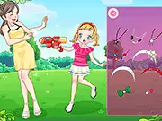 Playground Girl Dress Up gameplay showing a cheerful little girl character wearing a casual, colorful outfit suitable for playing, with a playground in the background.