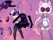 Screenshot of Kitty Dress Up game showing a cartoon cat wearing a stylish outfit, play free online fashion game on PlayArcadeHub