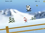 Panda Fun free online jumping game, running panda collecting stars, arcade game on PlayArcadeHub, jump over snowman and stones