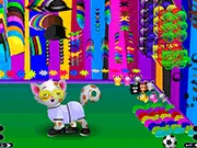 Kitty Milly Dressup game screen showing a cute, cat-themed character Milly in a fun, colorful outfit