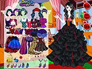 Emo Snow White Dress Up game featuring an alternative, dark-styled princess with black hair and gothic clothes