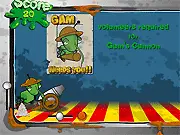 Gams Cannon free online game screenshot, launching a Mini-Weevil character from a cannon into water, physics puzzle on PlayArcadeHub