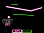 A screenshot of the free online puzzle game Neon Layers, showing a small ball rolling on a green platform with blue and red neon layers that can be toggled to alter the path.