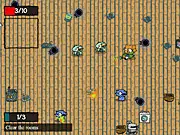 Screenshot of Cerebral Game Stew free online game showing various abstract shooting game elements and enemies on screen.