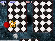 Screenshot of the Cosmo Blob game showing the red bouncing ball navigating a simple level with geometric platforms and stars to collect