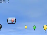Screenshot of Crazy Balloons free online game showing a crosshair aiming at colorful floating balloons.